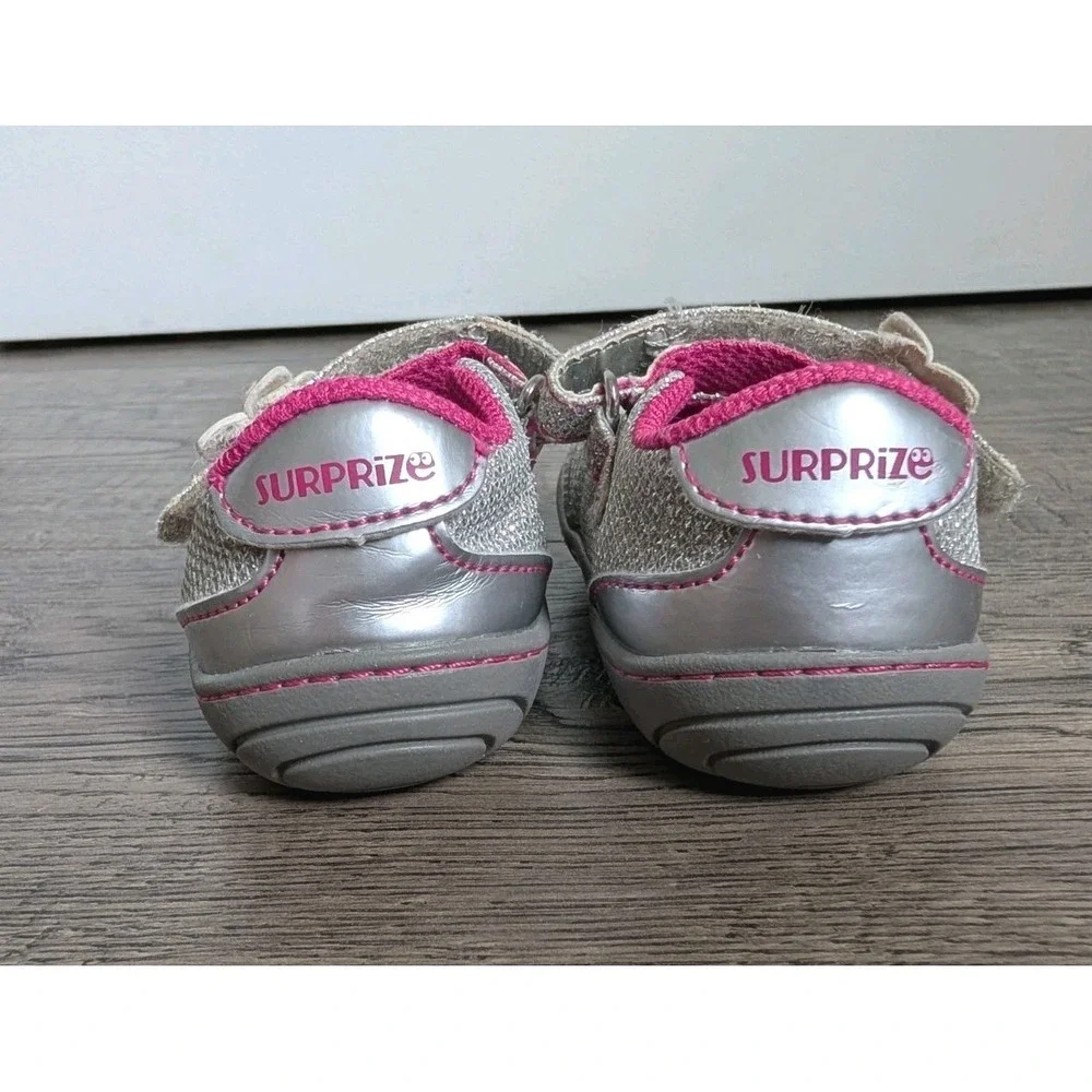Stride Rite Surprize Pauline Baby Girls Silver Pink Sparkle Sandals Sz 3 Toddler